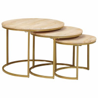 Produktbild för Nesting Kaffe Bord 3 pcs Brun Massivt Mangoträ och stål