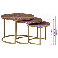 Produktbild för Nesting Kaffe Bord 3 pcs Mörkbrun Massivt Mangoträ och stål
