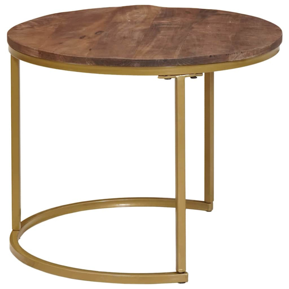 Produktbild för Nesting Kaffe Bord 3 pcs Mörkbrun Massivt Mangoträ och stål