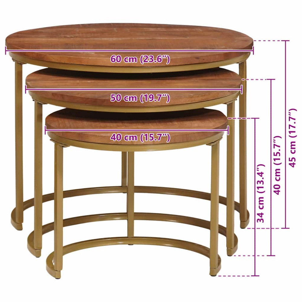 Produktbild för Nesting Kaffe Bord 3 pcs Honung brun Massivt Mangoträ och stål