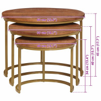 Produktbild för Nesting Kaffe Bord 3 pcs Honung brun Massivt Mangoträ och stål