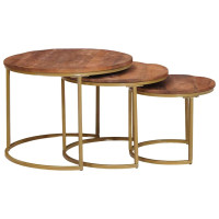 Produktbild för Nesting Kaffe Bord 3 pcs Honung brun Massivt Mangoträ och stål