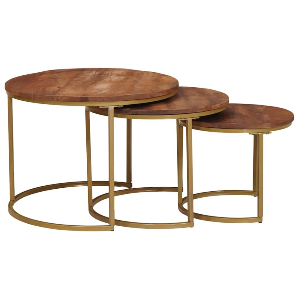 Produktbild för Nesting Kaffe Bord 3 pcs Honung brun Massivt Mangoträ och stål