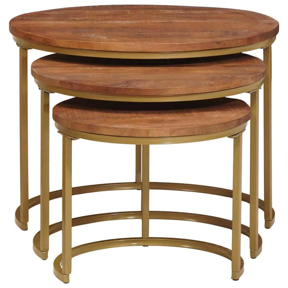 Produktbild för Nesting Kaffe Bord 3 pcs Honung brun Massivt Mangoträ och stål