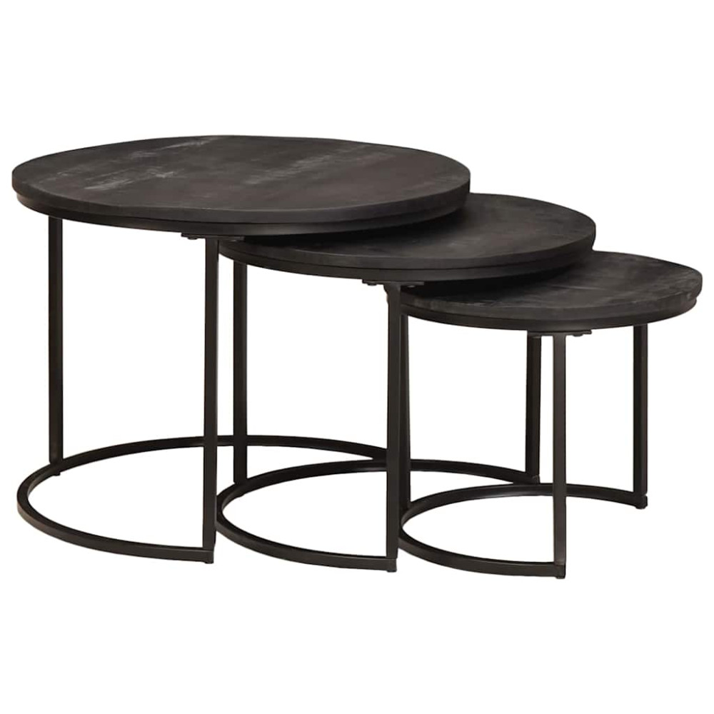 Produktbild för Nesting Kaffe Bord 3 pcs Svart Massivt Mangoträ och stål
