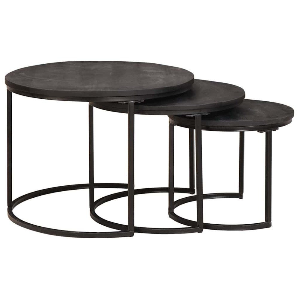 Produktbild för Nesting Kaffe Bord 3 pcs Svart Massivt Mangoträ och stål