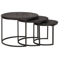 Produktbild för Nesting Kaffe Bord 3 pcs Svart Massivt Mangoträ och stål