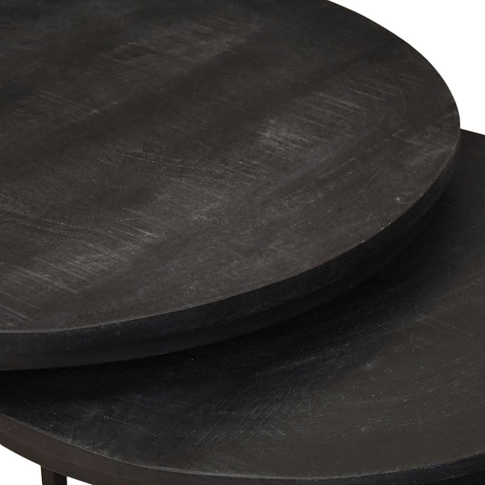 Produktbild för Nesting Kaffe Bord 3 pcs Svart Massivt Mangoträ och stål