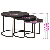 Produktbild för Nesting Kaffe Bord 3 pcs Svart Massivt Mangoträ och stål