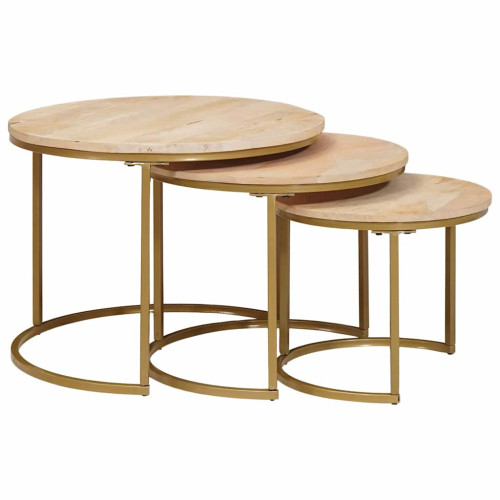 vidaXL Nesting Kaffe Bord 3 pcs Brun Massivt Mangoträ och stål - Soffbord
