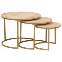 Produktbild för Nesting Kaffe Bord 3 pcs Brun Massivt Mangoträ och stål