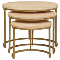 Produktbild för Nesting Kaffe Bord 3 pcs Brun Massivt Mangoträ och stål