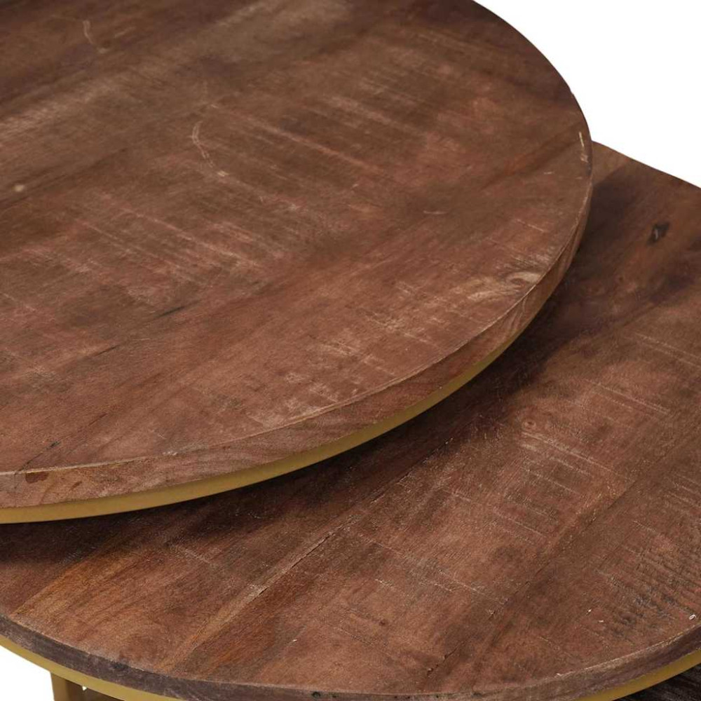 Produktbild för Nesting Kaffe Bord 3 pcs Mörkbrun Massivt Mangoträ och stål