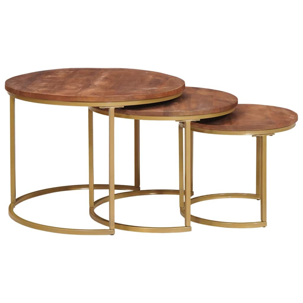 Produktbild för Nesting Kaffe Bord 3 pcs Honung brun Massivt Mangoträ och stål