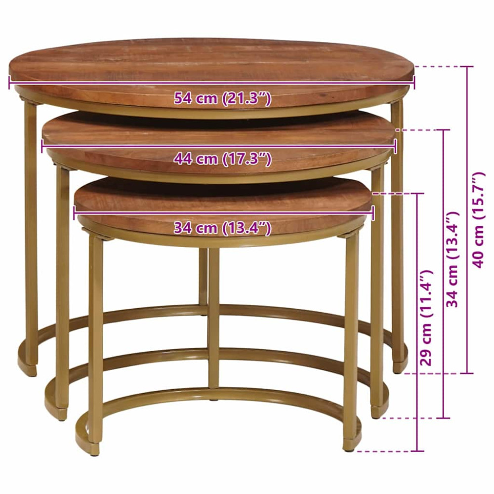 Produktbild för Nesting Kaffe Bord 3 pcs Honung brun Massivt Mangoträ och stål