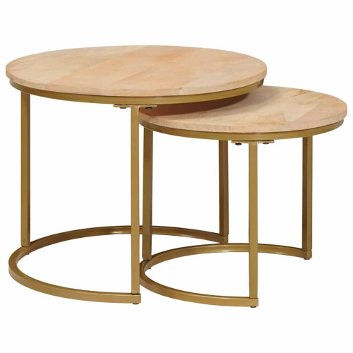 vidaXL Nesting Kaffe Bord 2 pcs Brun Massivt Mangoträ och stål