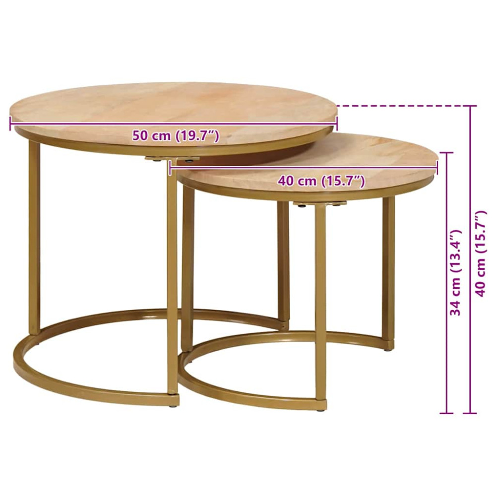 Produktbild för Nesting Kaffe Bord 2 pcs Brun Massivt Mangoträ och stål