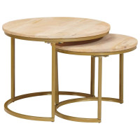 Produktbild för Nesting Kaffe Bord 2 pcs Brun Massivt Mangoträ och stål