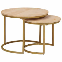 Produktbild för Nesting Kaffe Bord 2 pcs Brun Massivt Mangoträ och stål