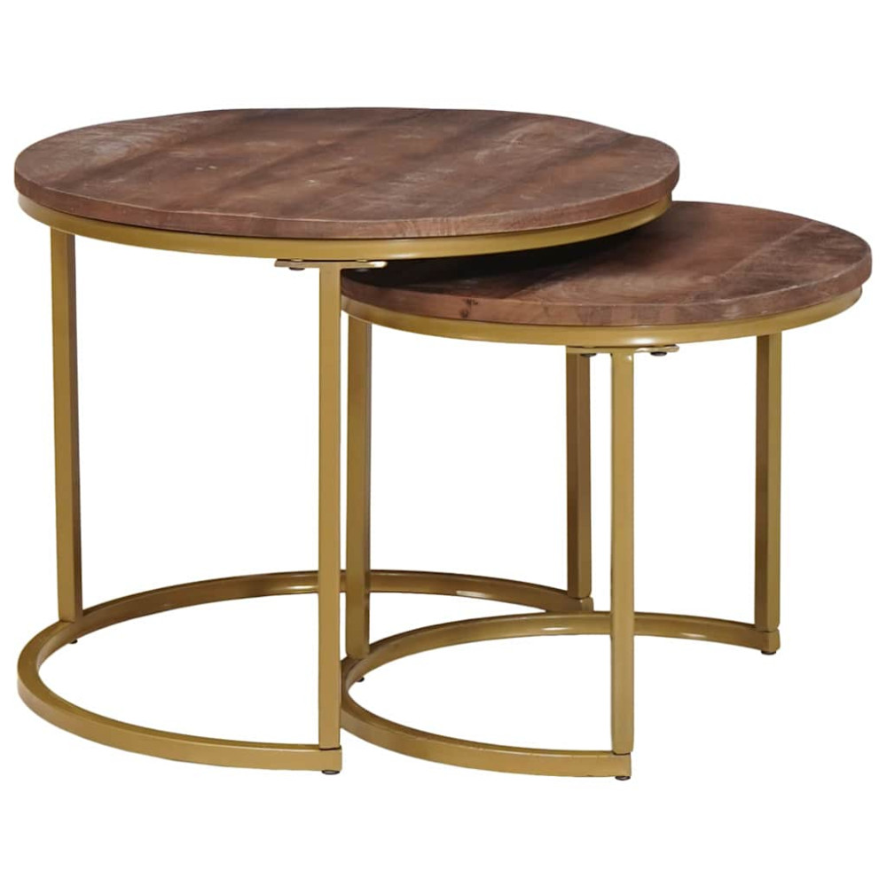 Produktbild för Nesting Kaffe Bord 2 pcs Mörkbrun Massivt Mangoträ och stål