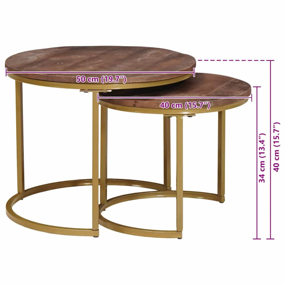 Produktbild för Nesting Kaffe Bord 2 pcs Mörkbrun Massivt Mangoträ och stål