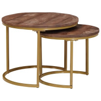 Produktbild för Nesting Kaffe Bord 2 pcs Mörkbrun Massivt Mangoträ och stål