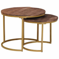 Produktbild för Nesting Kaffe Bord 2 pcs Mörkbrun Massivt Mangoträ och stål