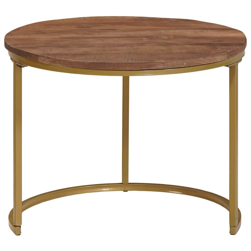 Produktbild för Nesting Kaffe Bord 2 pcs Mörkbrun Massivt Mangoträ och stål