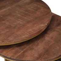 Produktbild för Nesting Kaffe Bord 2 pcs Mörkbrun Massivt Mangoträ och stål