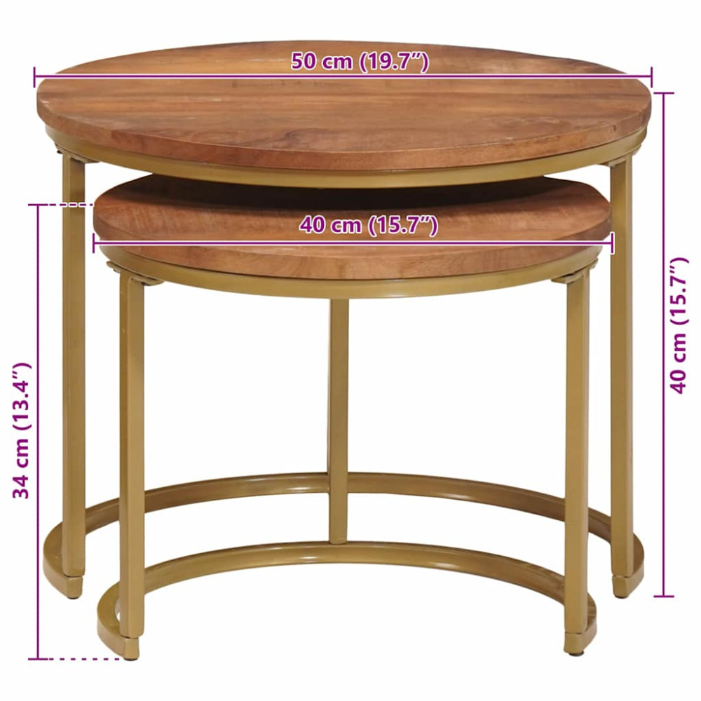 Produktbild för Nesting Kaffe Bord 2 pcs Honung brun Massivt Mangoträ och stål