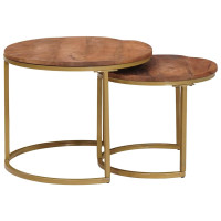 Produktbild för Nesting Kaffe Bord 2 pcs Honung brun Massivt Mangoträ och stål