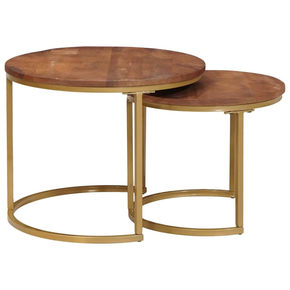 Produktbild för Nesting Kaffe Bord 2 pcs Honung brun Massivt Mangoträ och stål