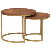 Produktbild för Nesting Kaffe Bord 2 pcs Honung brun Massivt Mangoträ och stål