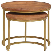 Produktbild för Nesting Kaffe Bord 2 pcs Honung brun Massivt Mangoträ och stål