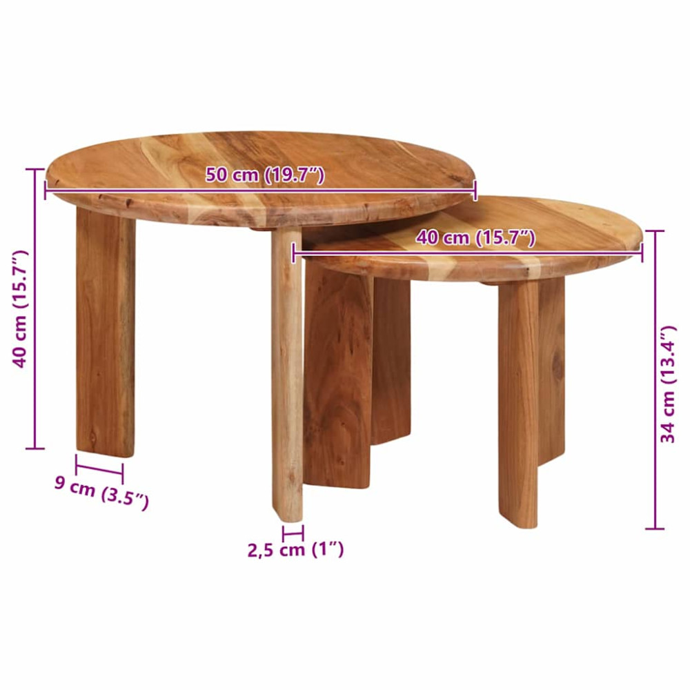 Produktbild för Nesting Kaffe Bord 2 pcs Brun Massivt Akaciaträ