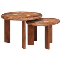Produktbild för Nesting Kaffe Bord 2 pcs Flerfärgsdesign Massivt återvunnet trä