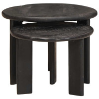 Produktbild för Nesting Kaffe Bord 2 pcs Vit Massivt mangoträ
