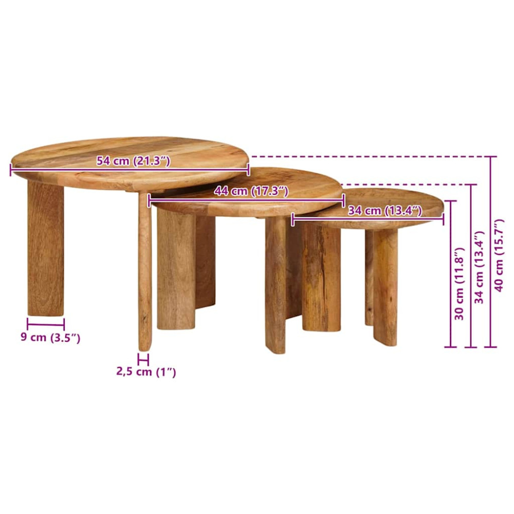 Produktbild för Nesting Kaffe Bord 3 pcs Brun Massivt mangoträ