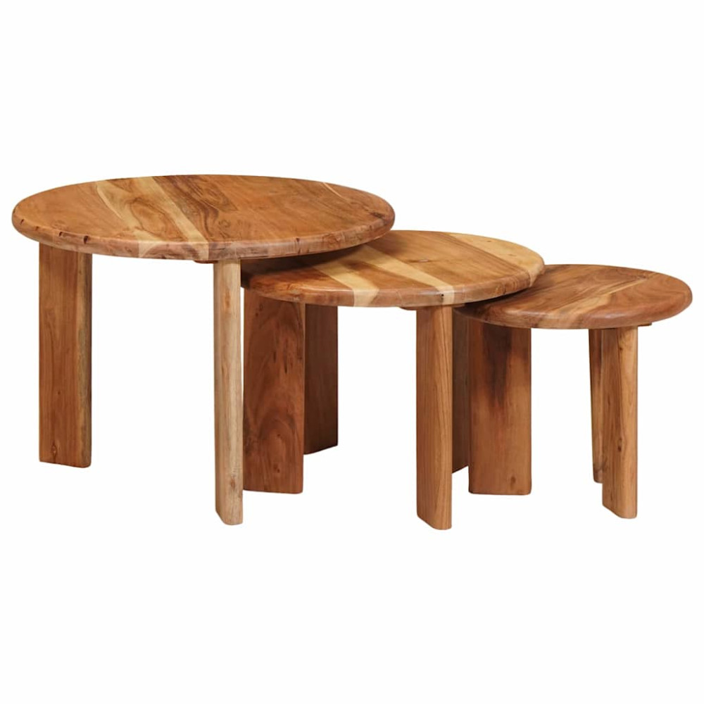 Produktbild för Nesting Kaffe Bord 3 pcs Brun Massivt Akaciaträ