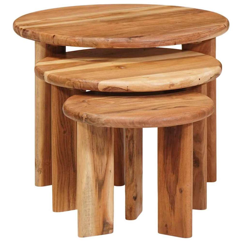 Produktbild för Nesting Kaffe Bord 3 pcs Brun Massivt Akaciaträ
