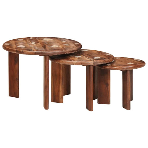 vidaXL Nesting Kaffe Bord 3 pcs Flerfärgsdesign Massivt återvunnet trä