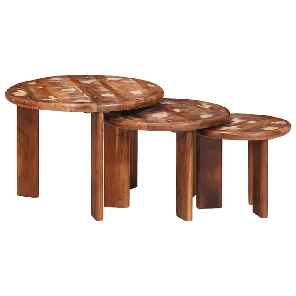 Produktbild för Nesting Kaffe Bord 3 pcs Flerfärgsdesign Massivt återvunnet trä