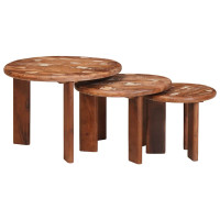 Produktbild för Nesting Kaffe Bord 3 pcs Flerfärgsdesign Massivt återvunnet trä