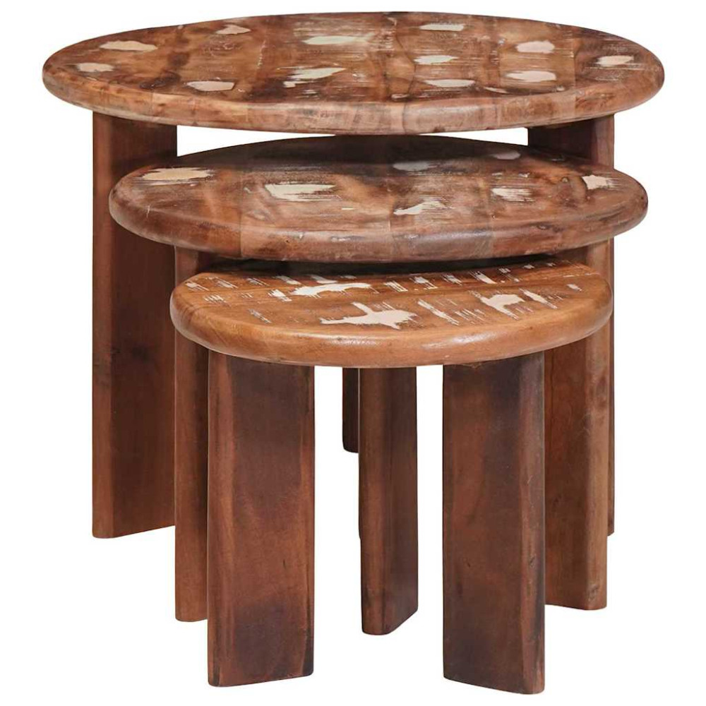 Produktbild för Nesting Kaffe Bord 3 pcs Flerfärgsdesign Massivt återvunnet trä