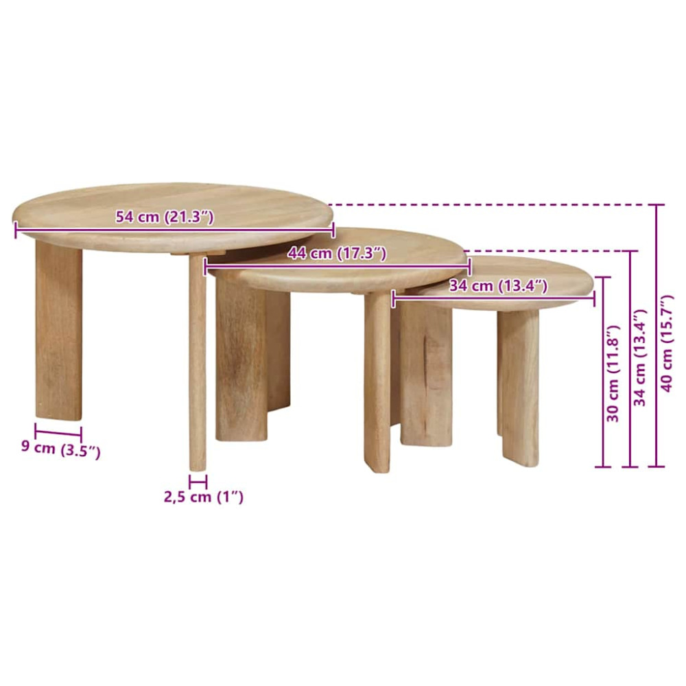 Produktbild för Nesting Kaffe Bord 3 pcs Svart Massivt mangoträ