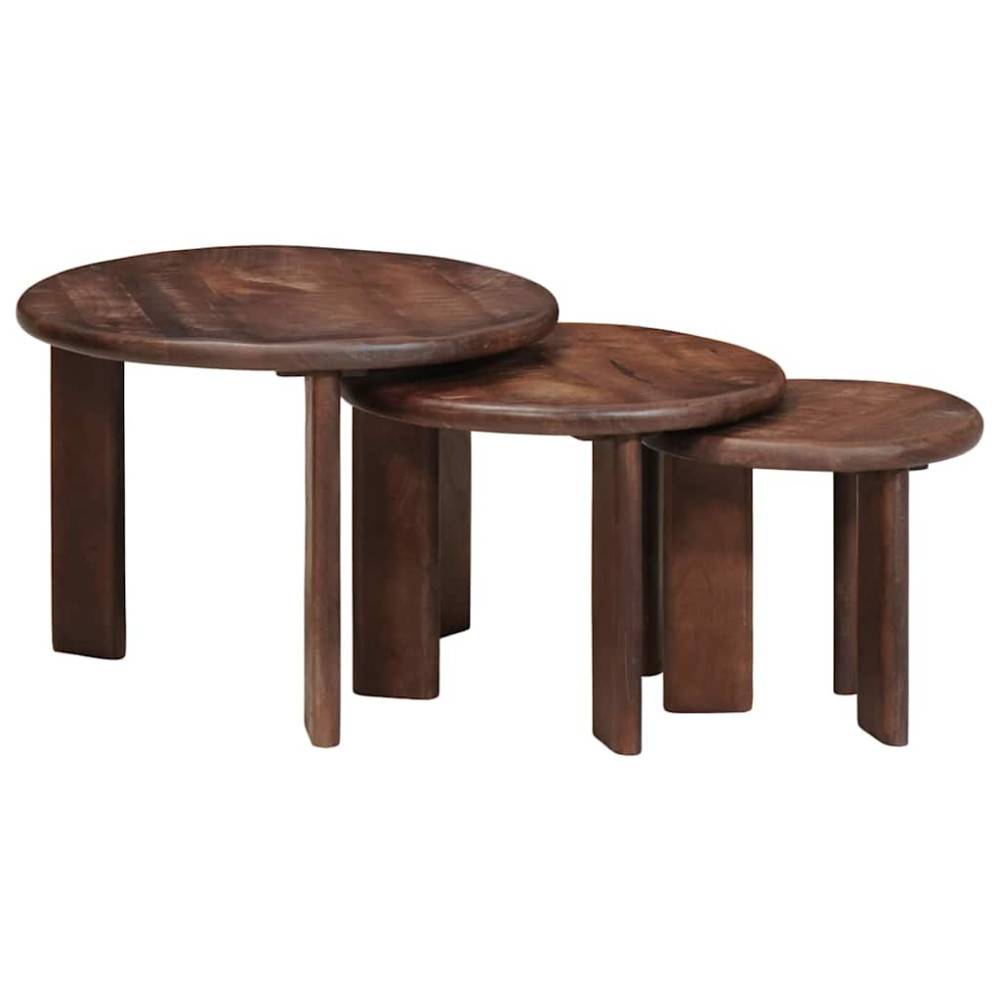 Produktbild för Nesting Kaffe Bord 3 pcs Mörkbrun Massivt mangoträ