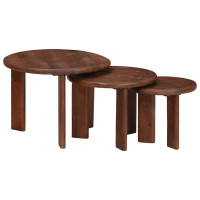 Produktbild för Nesting Kaffe Bord 3 pcs Mörkbrun Massivt mangoträ