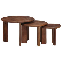 Produktbild för Nesting Kaffe Bord 3 pcs Mörkbrun Massivt mangoträ