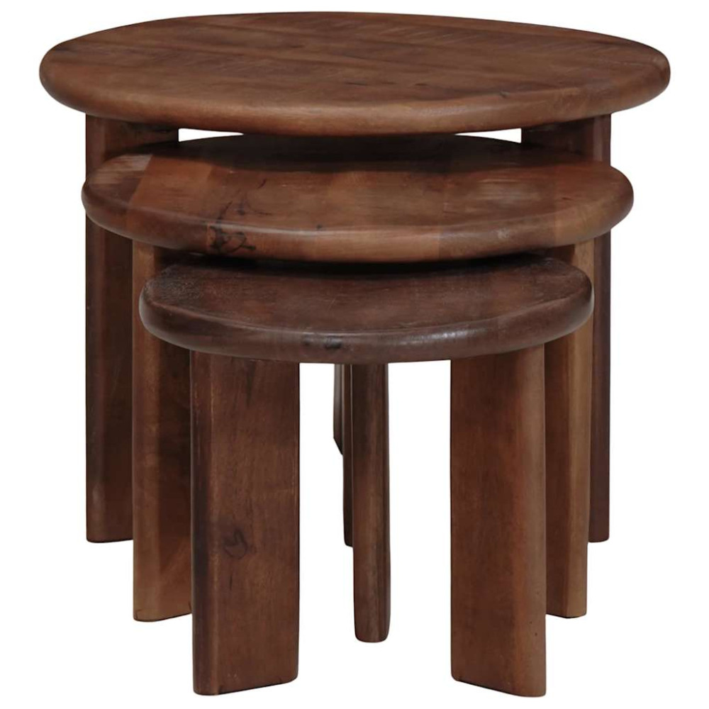 Produktbild för Nesting Kaffe Bord 3 pcs Mörkbrun Massivt mangoträ
