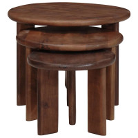 Produktbild för Nesting Kaffe Bord 3 pcs Mörkbrun Massivt mangoträ